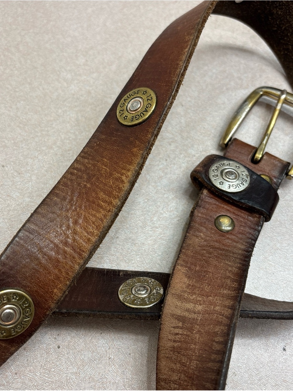 Remington 12 Gauge Shotgun Shell Genuine Leather Brown Belt 1.25 Wide Size 54